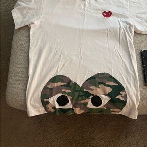 Comme des Garcons White Tee with Camouflage Eye Graphic